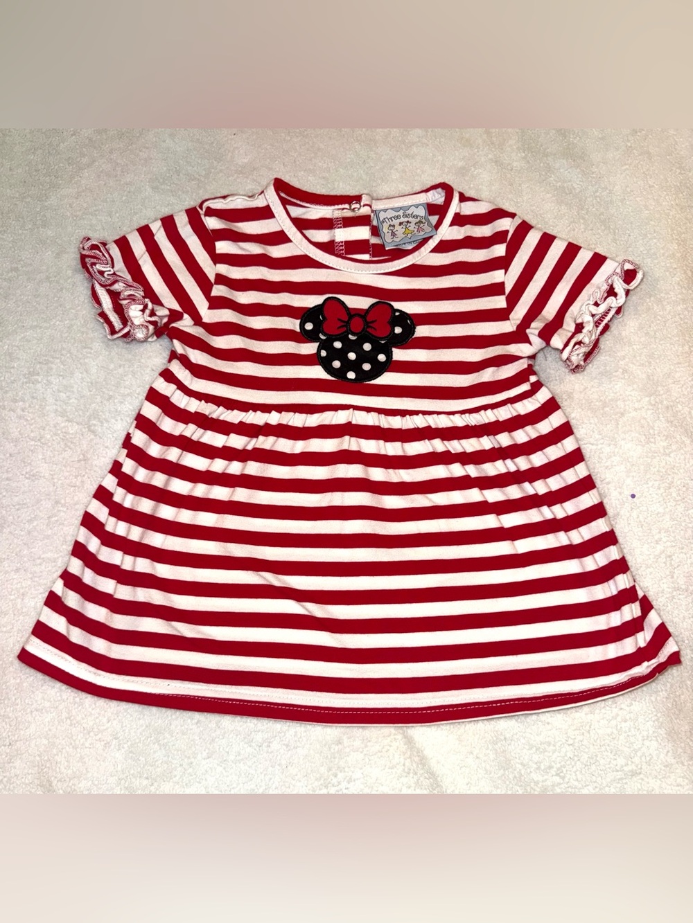 Three Sisters red and white striped Minnie Mouse appliqué dress, size 18 mo